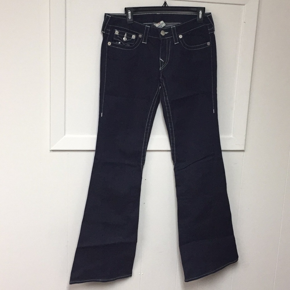 True Religion Vintage Original Sequin LogoEmbellished DarkBlueJeans - Picture 3 of 4